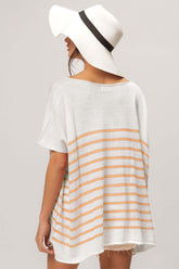 White Apricot Striped V Neck Short Sleeve Top, Tops, $ 45.00, A Moment Of Now™